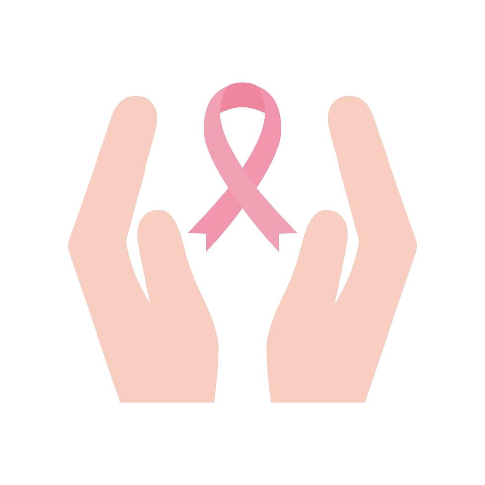 fita de câncer de mama entre as mãos design de vetor de ícone de estilo simples