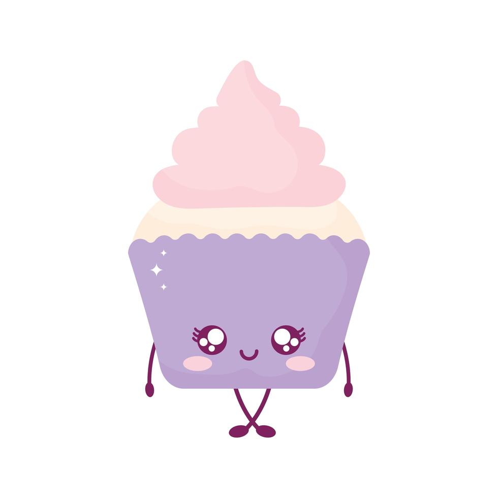 cupcake sorrindo estilo comida kawaii vetor