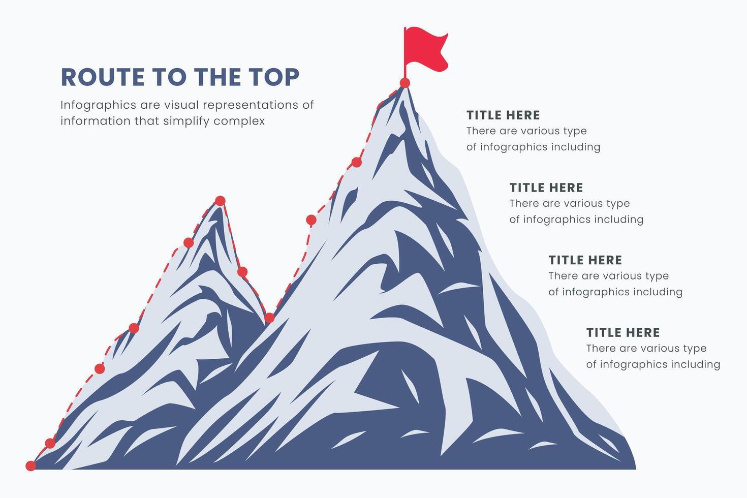 rota para a topo do a montanha infográfico projeto, o negócio estratégia, e alvo. escalada rota para a meta. vetor ilustração plano Projeto.