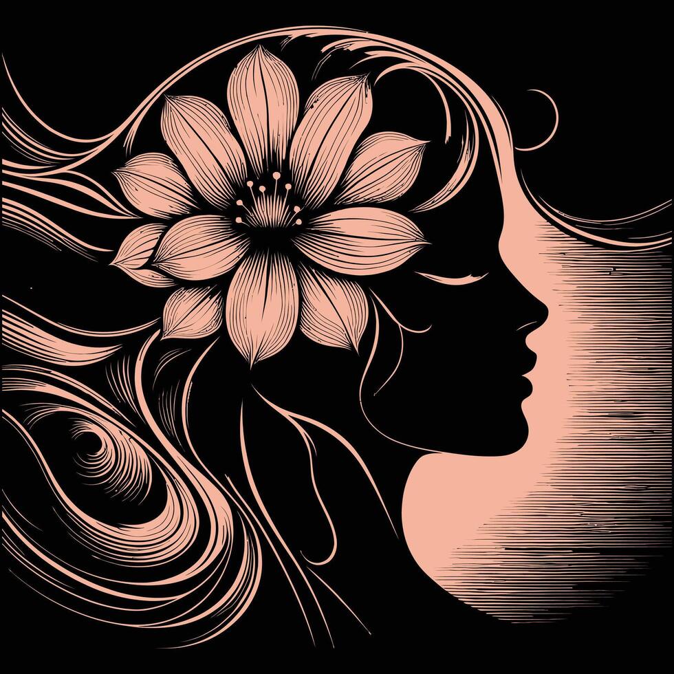 uma lindo vetor ilustração do uma mulher cabeça silhueta com uma flor dentro.