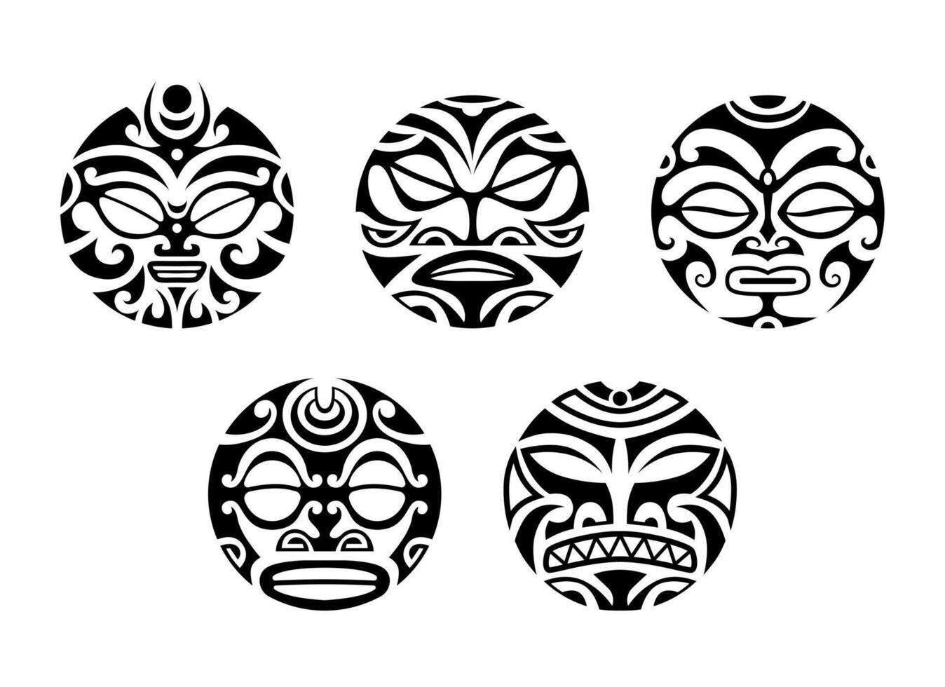 conjunto do volta maori tatuagem enfeite com Sol símbolos face. africano, maia, asteca, étnico, tribal estilo. vetor