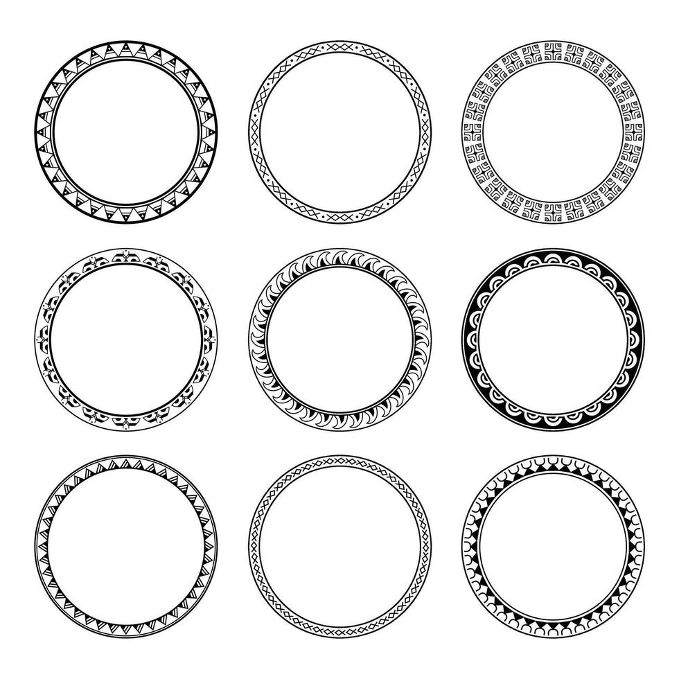 conjunto do volta geométrico maori fronteira quadro, Armação Projeto. simples. Preto e branco coleção. vetor