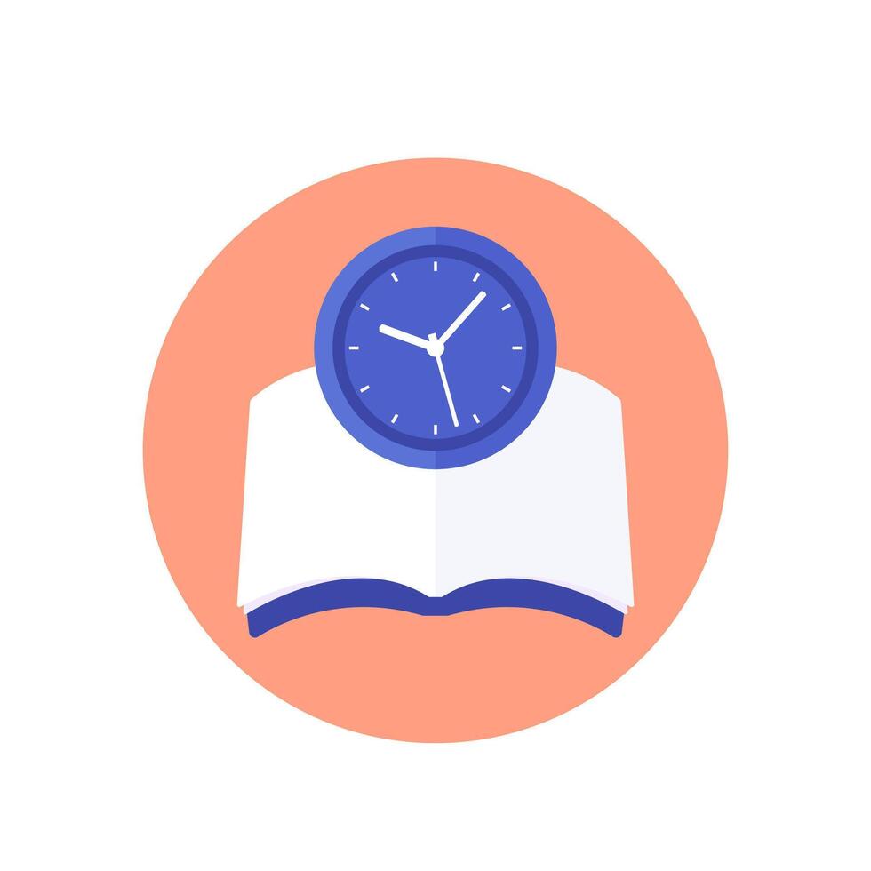 lendo Tempo ícone com uma livro, plano vetor