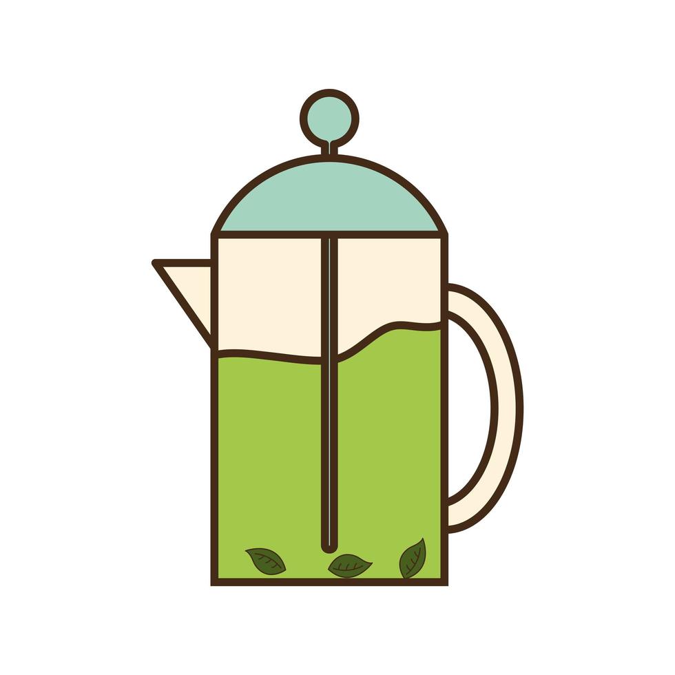 bule de chá com linha de folhas e desenho de vetor de ícone de estilo de preenchimento