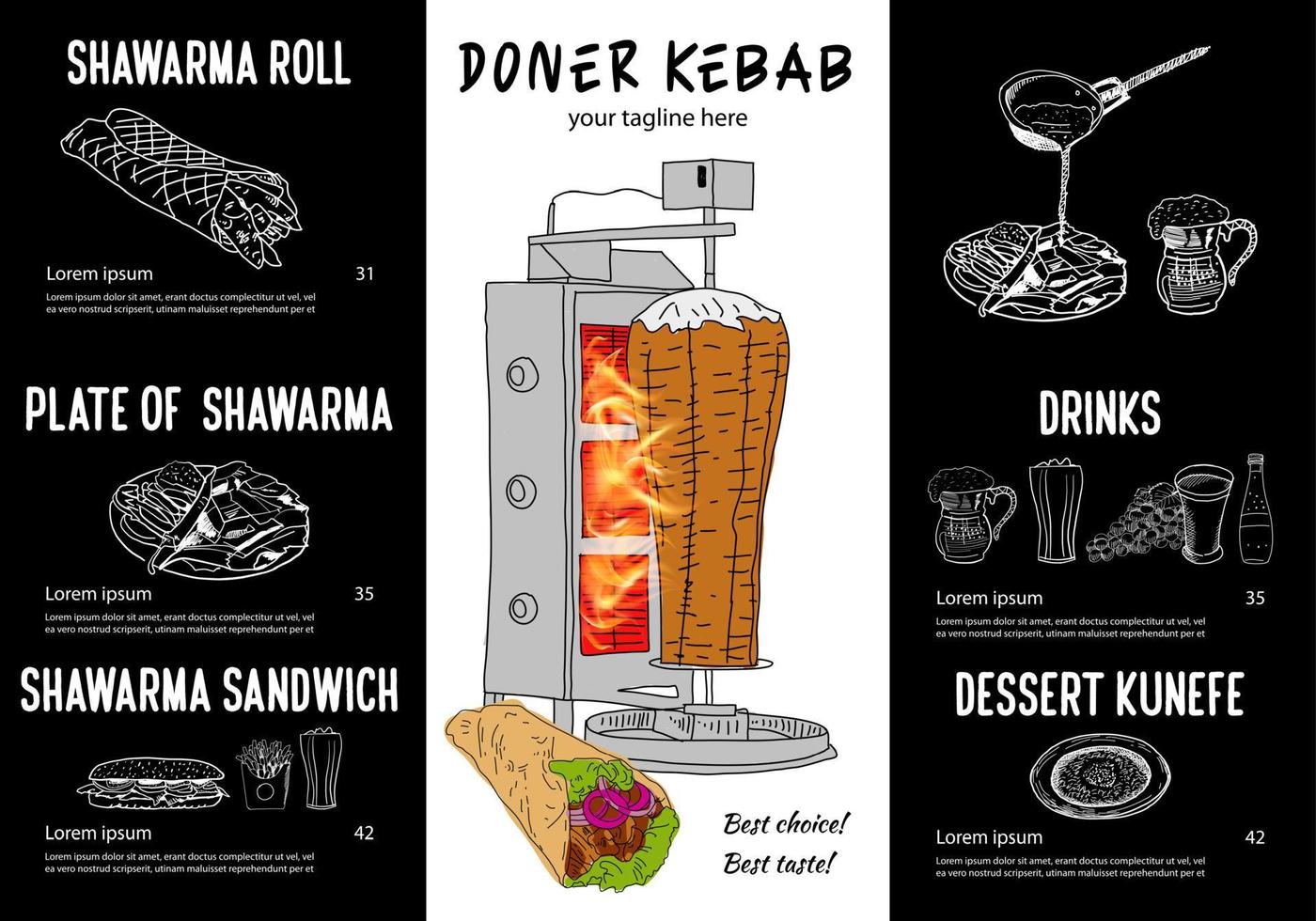 cozinha shawarma e ingredientes para kebab. vetor