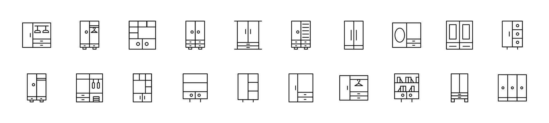 coleção do fino linha ícones do armários. linear placa e editável AVC. adequado para rede sites, livros, artigos vetor