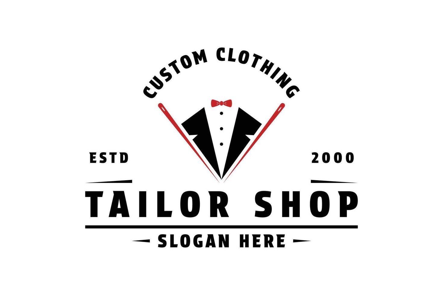 moda alfaiate logotipo Projeto vintage retro estilo com Jaqueta vestir, agulha e arco gravata ícone vetor