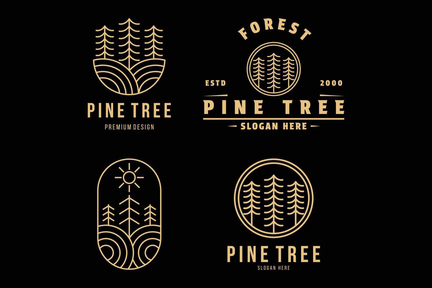 conjunto do pinho árvore floresta logotipo Projeto vintage rótulo vetor