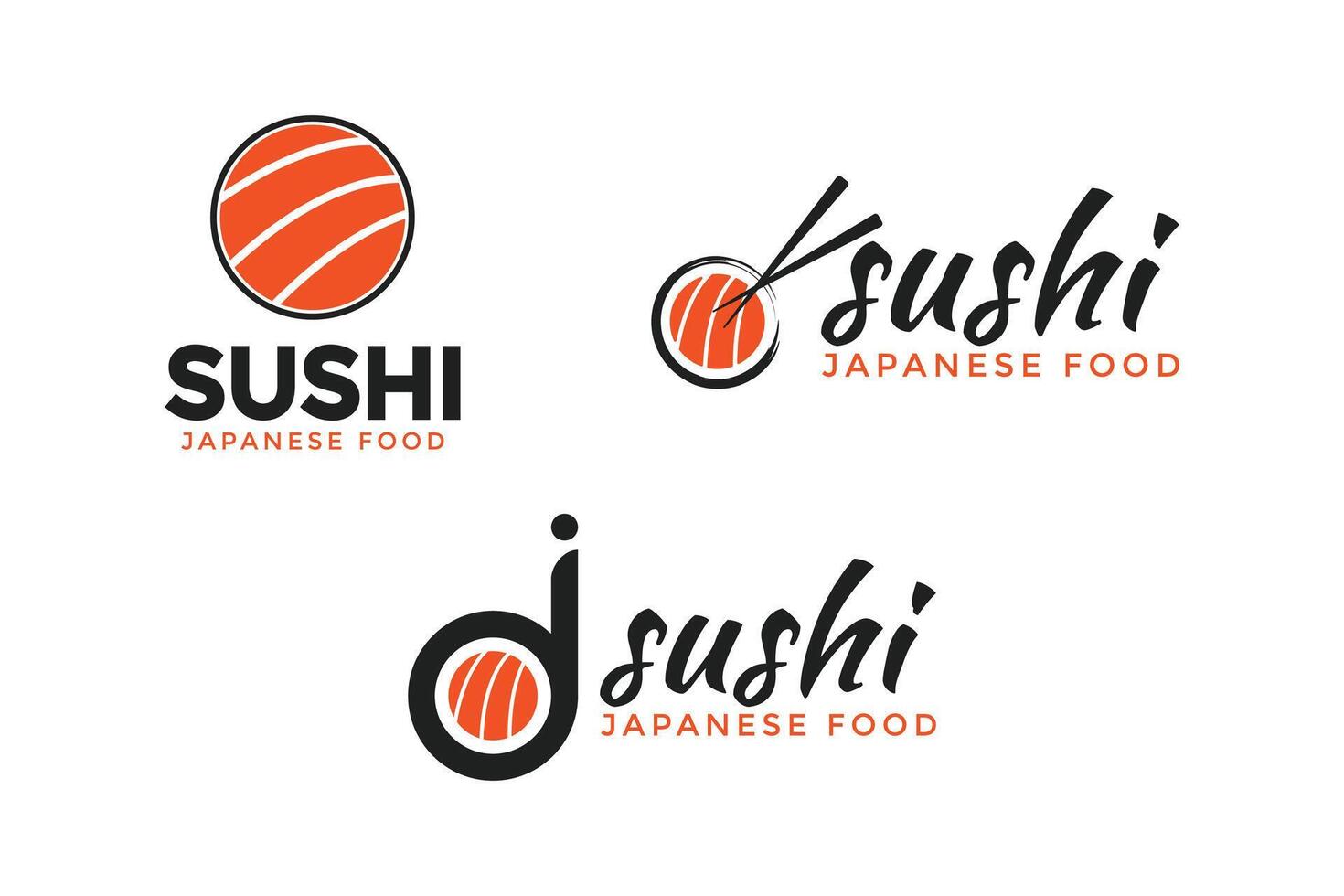 conjunto do Sushi japonês Comida com salmão peixe logotipo Projeto vetor modelo
