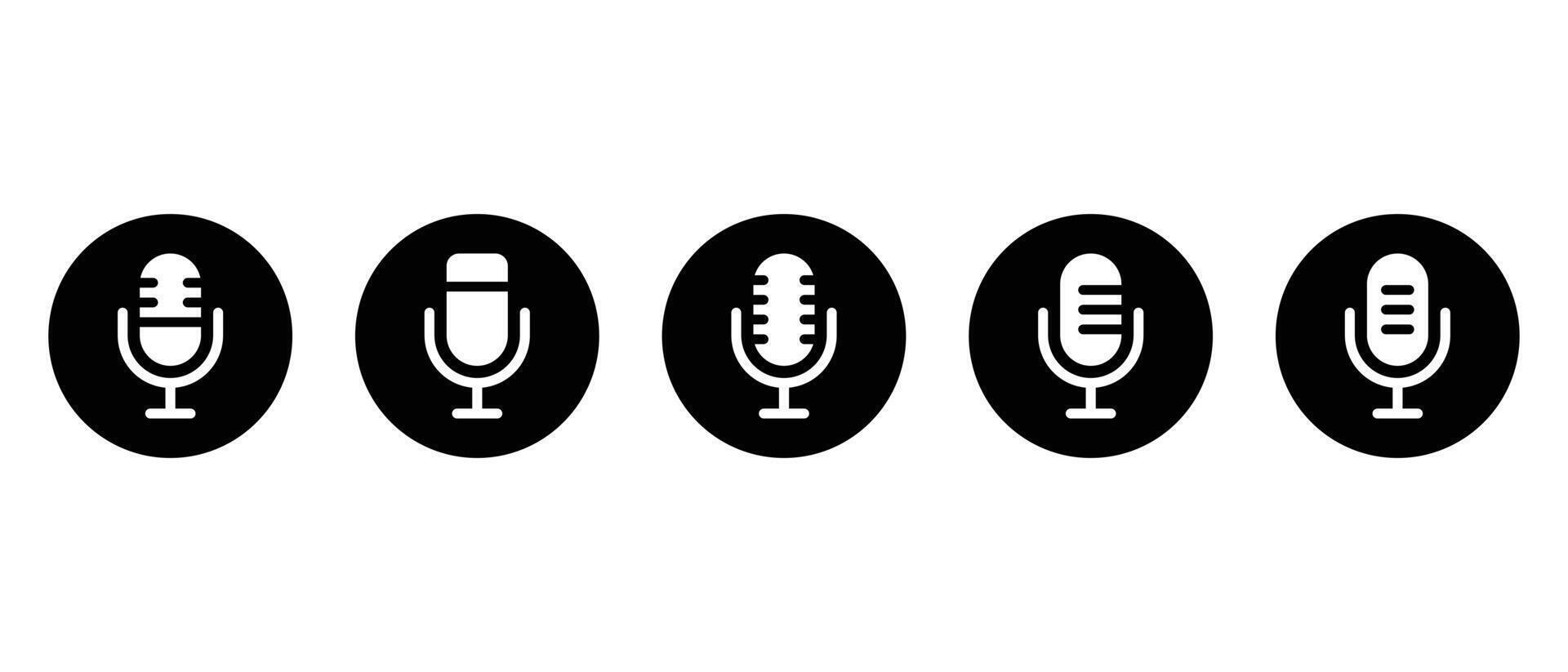 conjunto do podcast, microfone logotipo ícone vetor. microfone, voz gravador conceito vetor