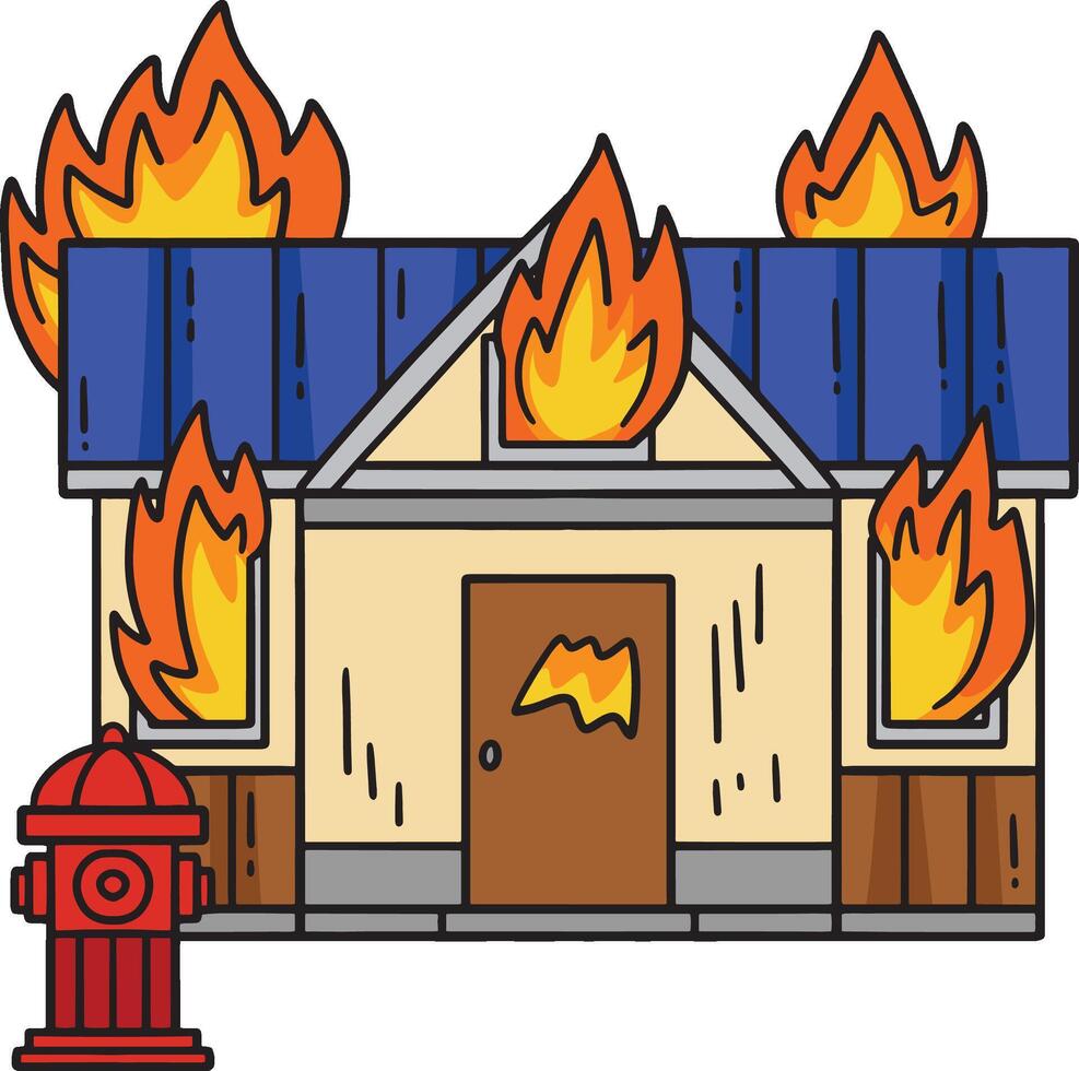queimando casa desenho animado colori clipart ilustração vetor