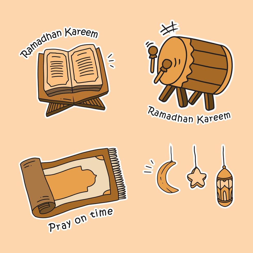 conjunto do vetor rabisco elemento relacionado para Ramadhan e eid. usava para adesivo, poster, cartão, etc