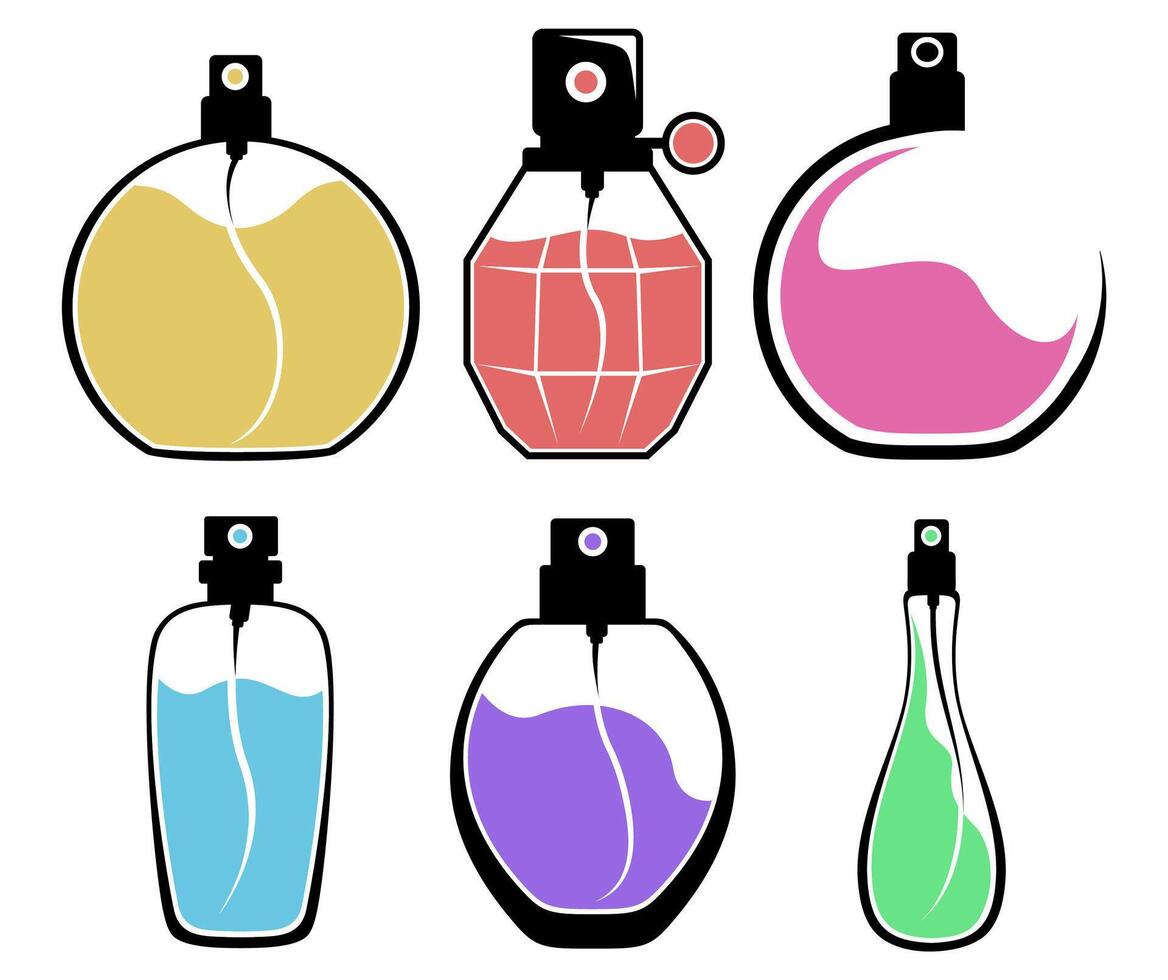 conjunto perfume ícone símbolo. fragrância logotipo desenhos modelo vetor ilustração