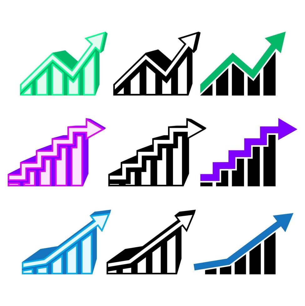 conjunto aumentar gráfico positivo estatística ícone. o negócio lucro crescimento acima sucesso alvo Projeto vetor ilustração