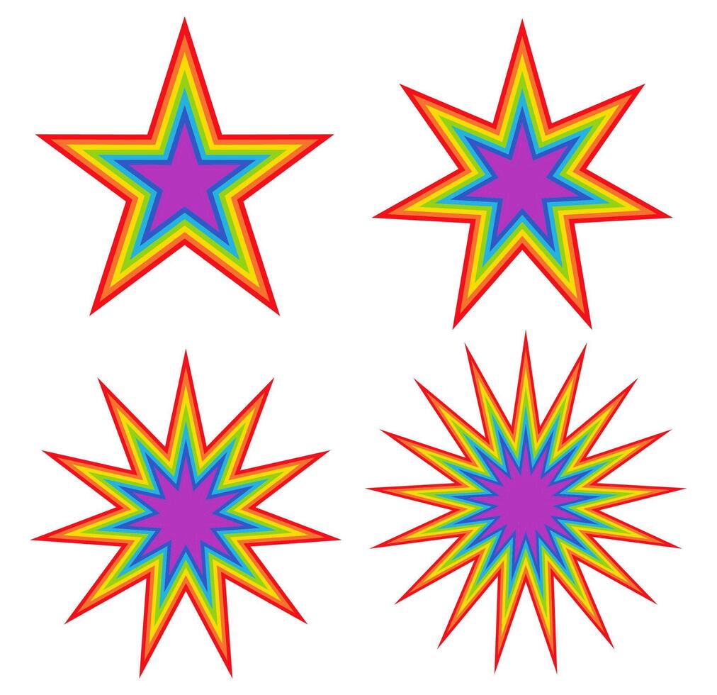 conjunto brilhando arco Iris estrelas ícone decoração vetor ilustração