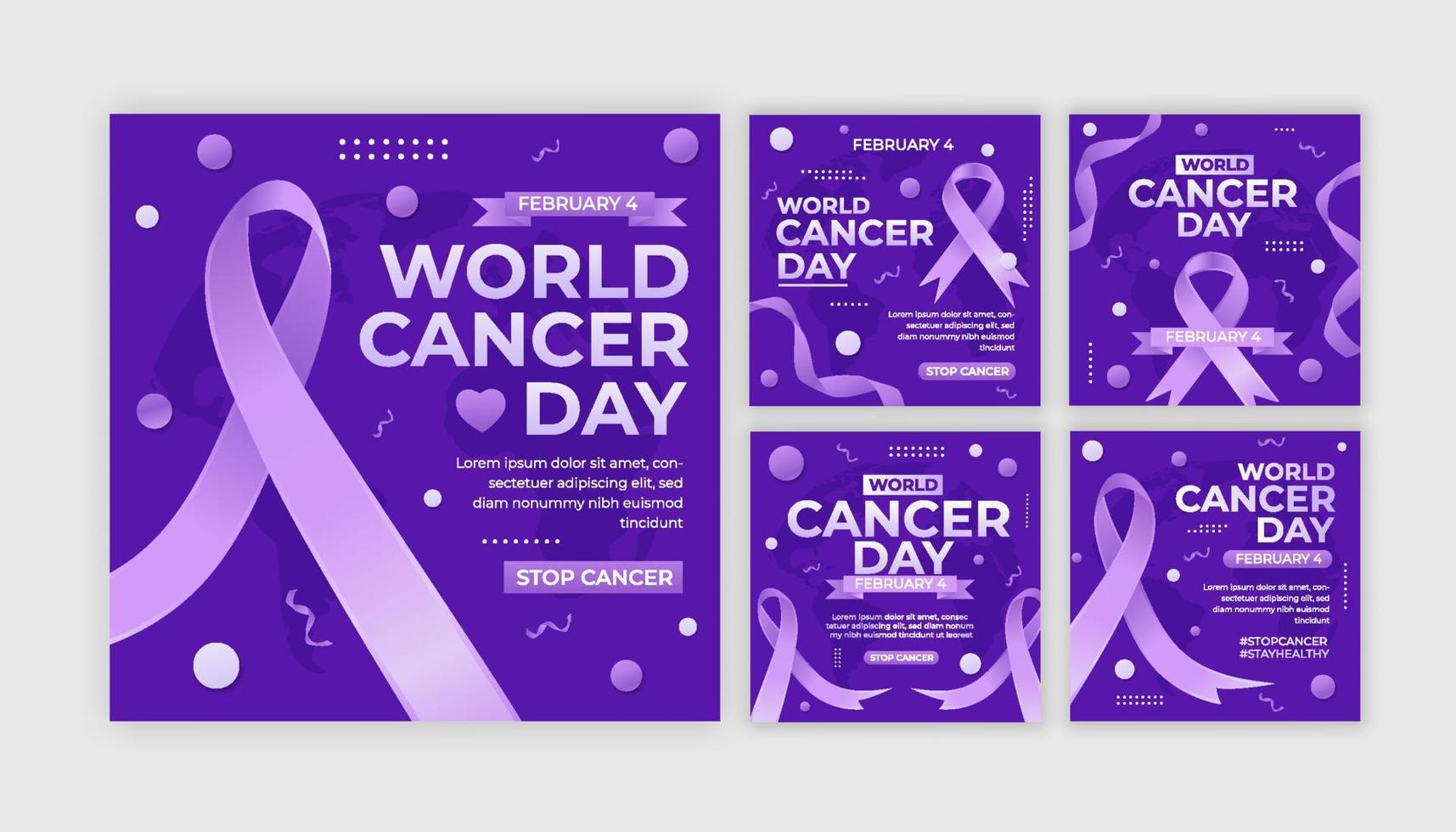 conjunto de postagens de mídia social do dia mundial do câncer vetor