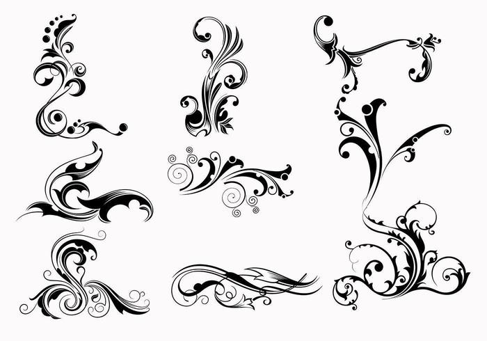 Nine Swirly Scroll Vectors