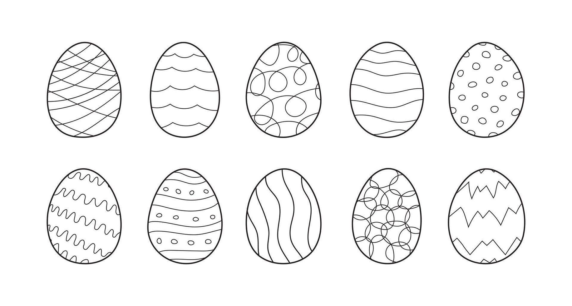 conjunto do Páscoa ovos dentro rabisco esboço estilo. feriado Comida é decorado com abstrato linhas, ondas e de outros padrões. mão desenhado vetor ilustração dentro contorno
