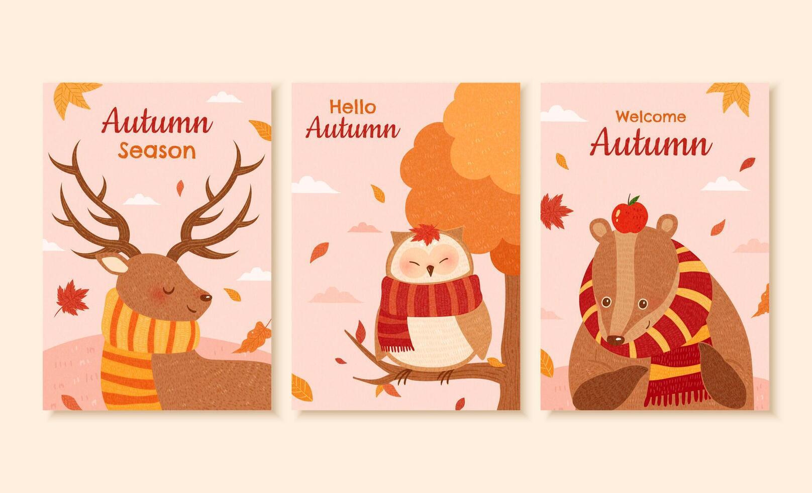 conjunto do outono ilustração, projetado com fofa floresta animais dentro mão desenhado estilo, perfeito para cobrir, evento promoção, e cumprimento cartão vetor