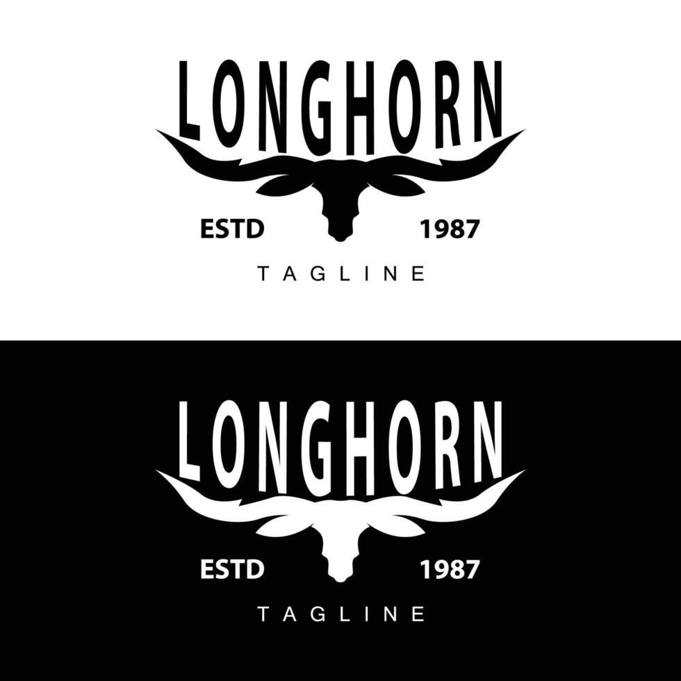 longhorn logotipo Projeto vintage velho touro texas ocidental país Preto silhueta vetor