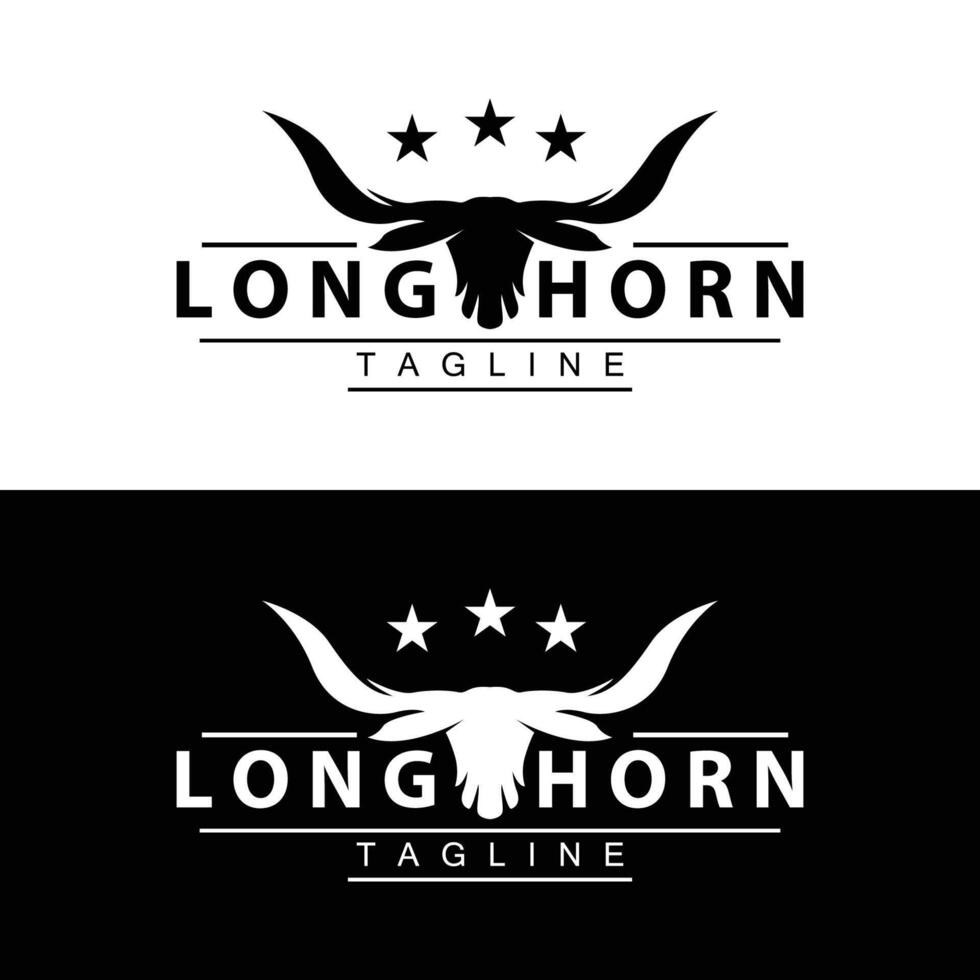 longhorn logotipo Projeto vintage velho touro texas ocidental país Preto silhueta vetor