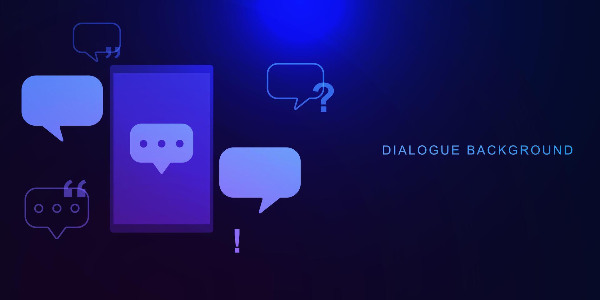 digital Smartphone com discurso balão para citar e diálogo em Sombrio azul. trabalho em rede e social comunicação conceito fundo. vetor ilustração.