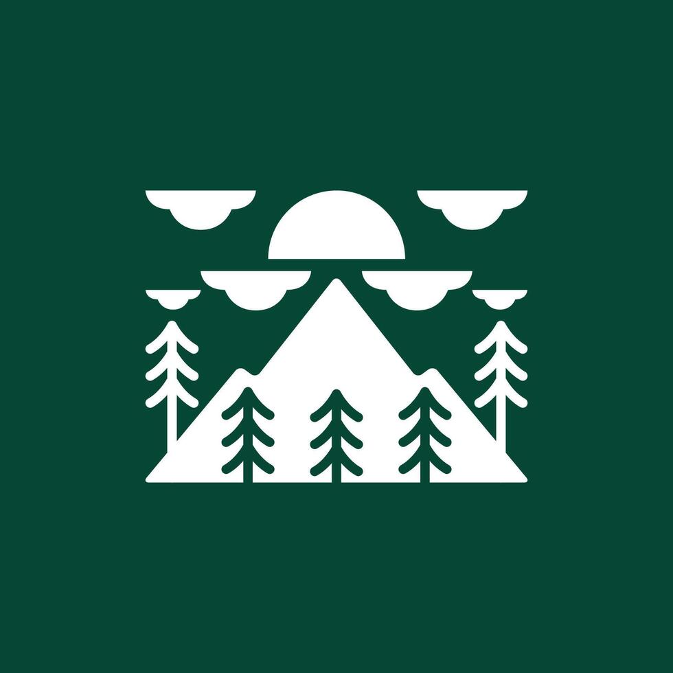 montanha pico cume pinho árvore nuvem limpar \ limpo plano moderno simples logotipo Projeto vetor ícone ilustração