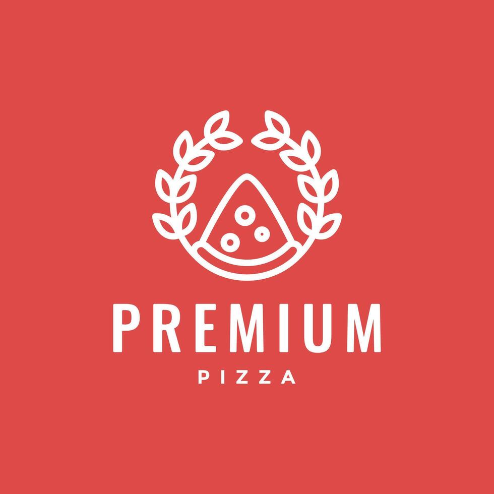 pizza Comida com trigo folhas simples linha estilo minimalista logotipo Projeto vetor ícone ilustração