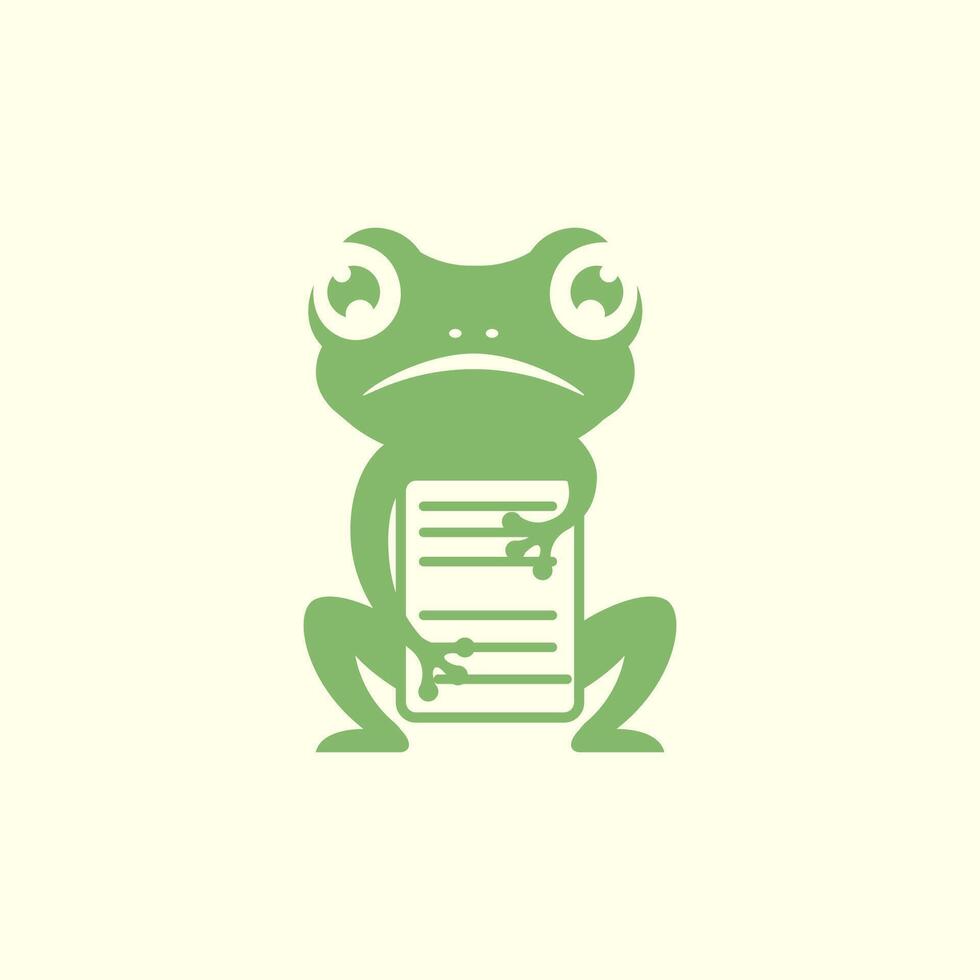 verde rã anfíbio animal aguarde papel documento mascote desenho animado personagem plano simples logotipo Projeto vetor ícone ilustração