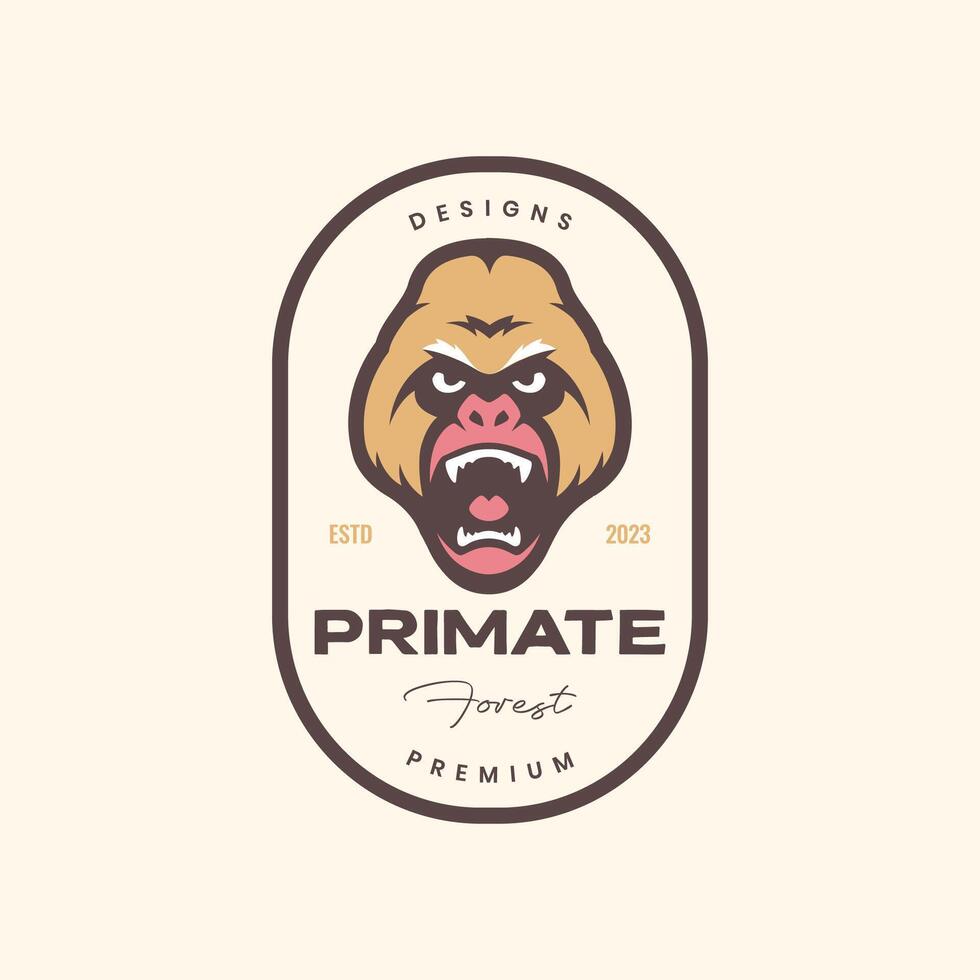 primata gorila retrato rugido animais selvagens fera presa vintage crachá mascote personagem logotipo Projeto vetor ícone ilustração