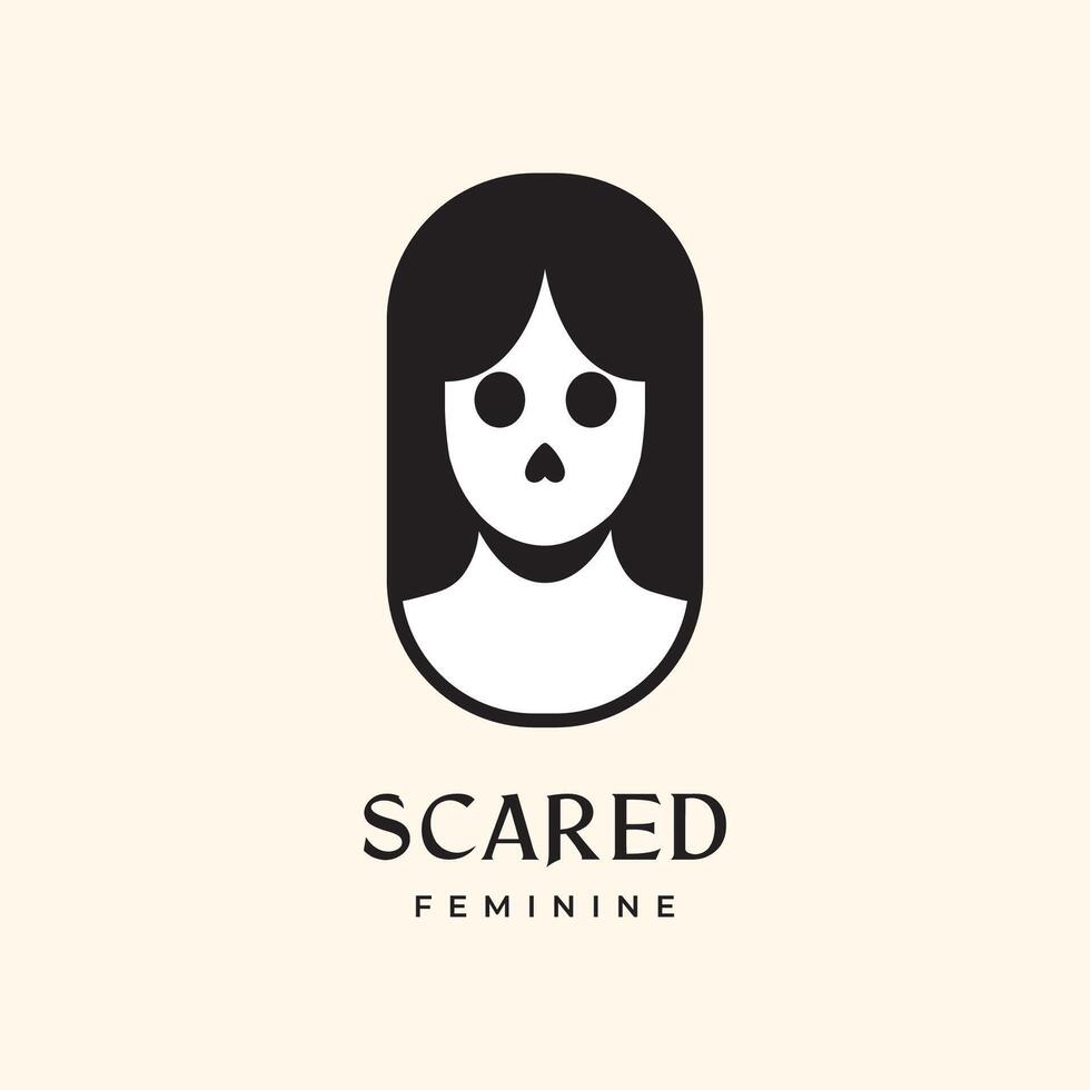 lindo retrato assustado face mulher crânio Preto cabelo feminino arredondado forma moderno limpar \ limpo logotipo Projeto vetor ícone ilustração
