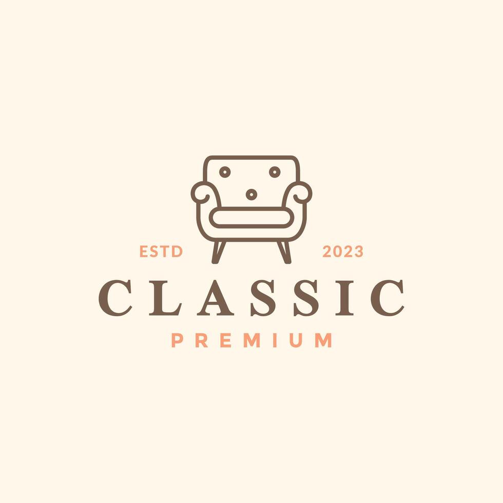 clássico couro clube cadeira simples linha estilo vintage hipster logotipo Projeto vetor ícone ilustração