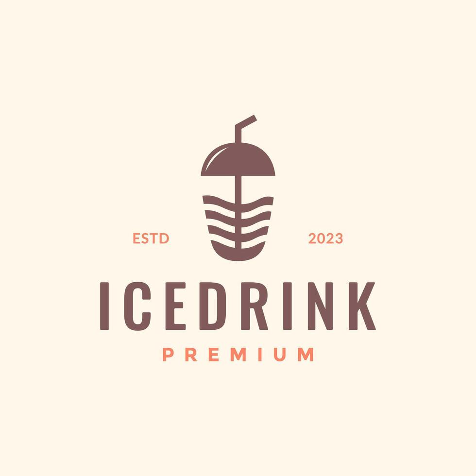 fresco gelo beber plástico vidro suco hipster estilo simples logotipo Projeto vetor ícone ilustração