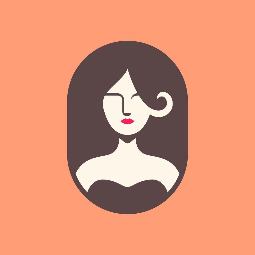 beleza mulheres retrato grandes cabelo feminino arredondado forma mascote personagem desenho animado colorida logotipo Projeto vetor ícone ilustração