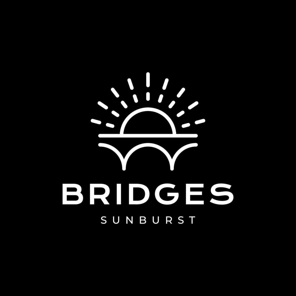 arco ponte com pôr do sol reluzente linha estilo simples moderno limpar \ limpo plano logotipo Projeto vetor ícone ilustração