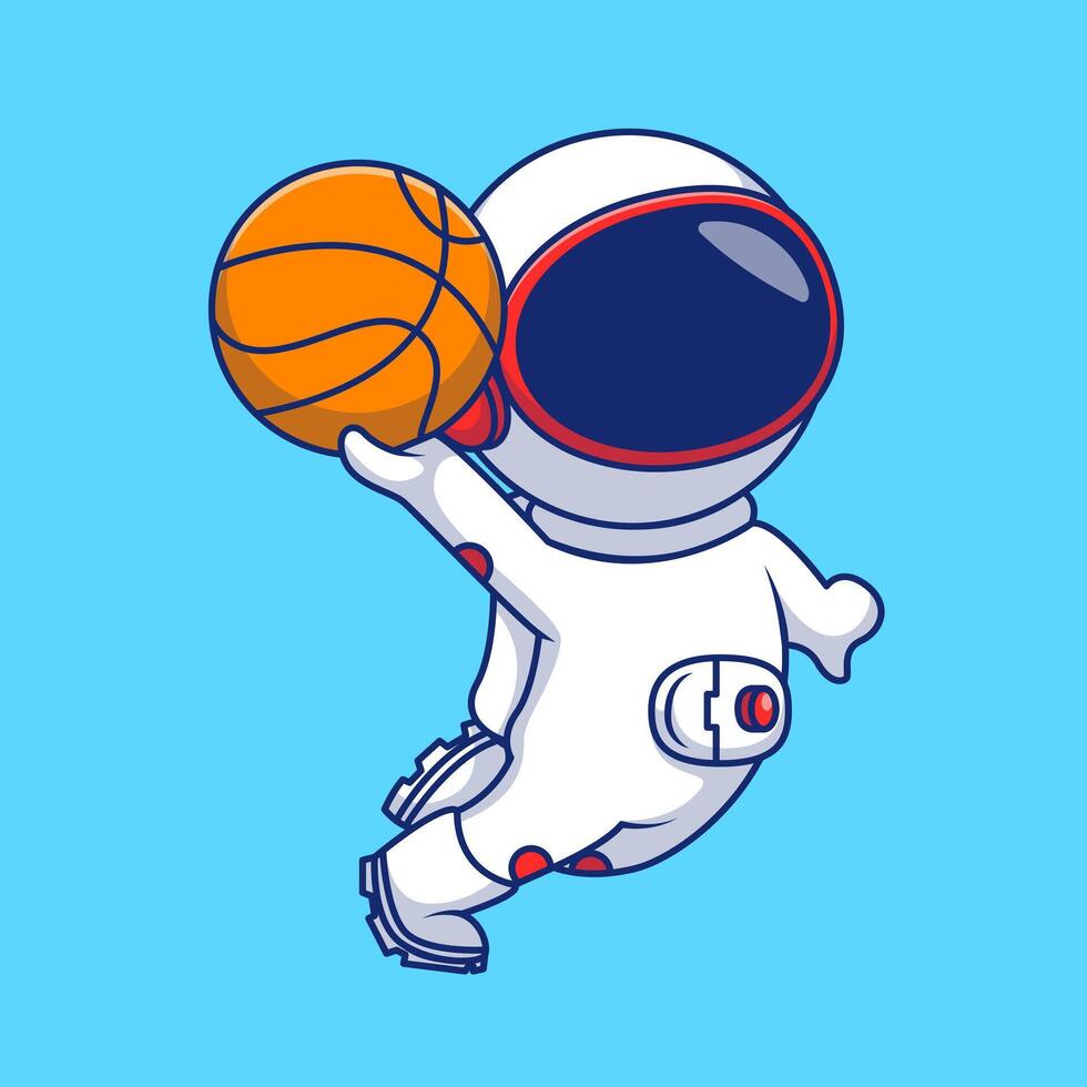 fofa astronauta jogando basquetebol desenho animado vetor ícones ilustração. plano desenho animado conceito. adequado para qualquer criativo projeto.