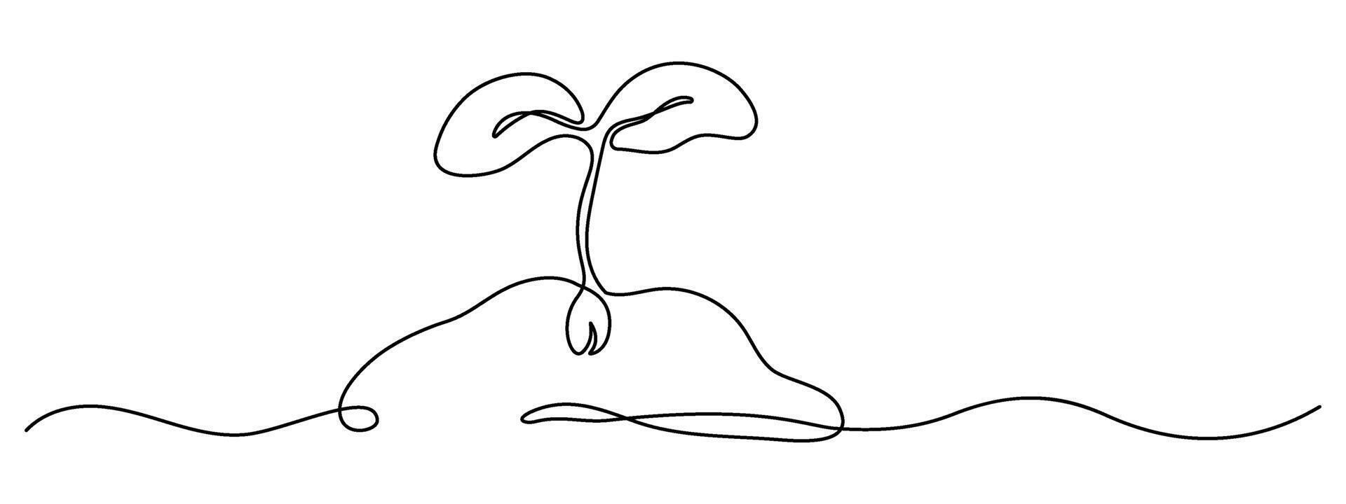 crescendo brotar 1 linha desenhando Primavera plantinha e jardinagem Preto e branco vetor ilustração