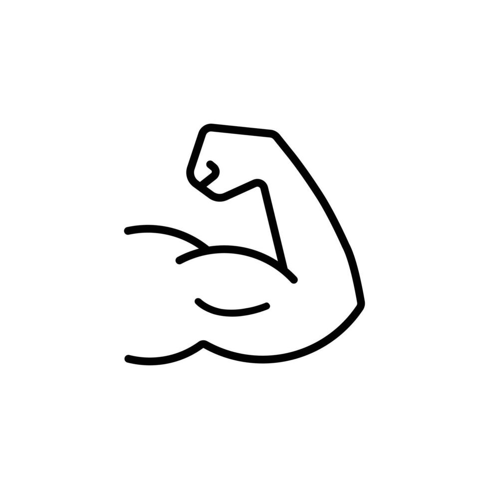 Preto Forte mão linha arte ícone. simples esboço estilo. músculo, braço, bíceps, poder, proteína, homem, força, flex, humano corpo conceito. vetor ilustração isolado em branco fundo.