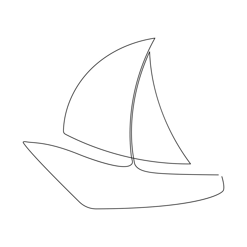 contínuo solteiro linha desenhando em barco a vela vator arte. vetor
