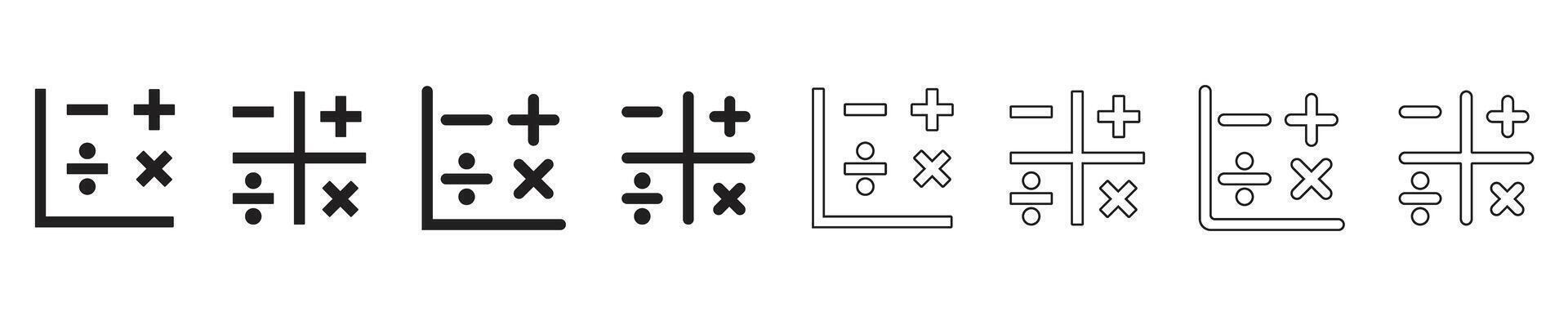 matemática símbolo ícone mais menos dividir e Cruz esboço ícone vetor