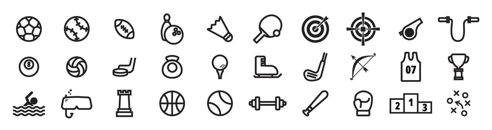 Esportes simples ícone agrupar esboço estilo, futebol, futebol, cesta, boliche e de outros vetor