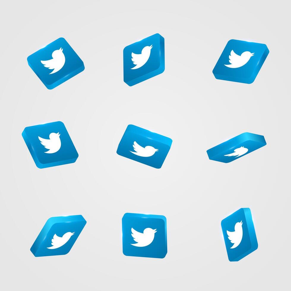 3d Twitter social rede ícone, Twitter ícone coleção, botão modelo vetor