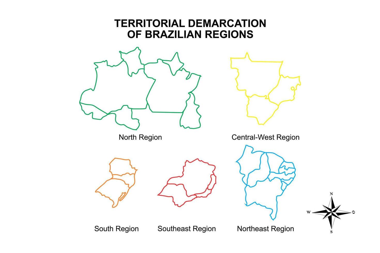 conjunto vetor mapa regiões do Brasil em branco fundo