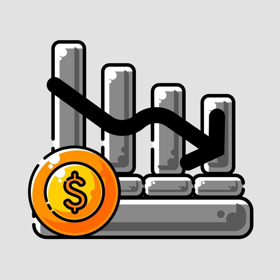 desenho animado do uma gráfico Barra com uma dólar moeda em topo vetor