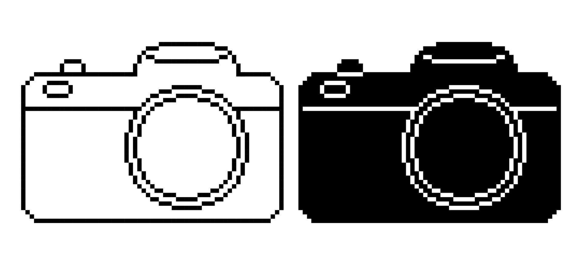 Preto branco pixel arte Câmera ícone conjunto isolado em branco fundo vetor