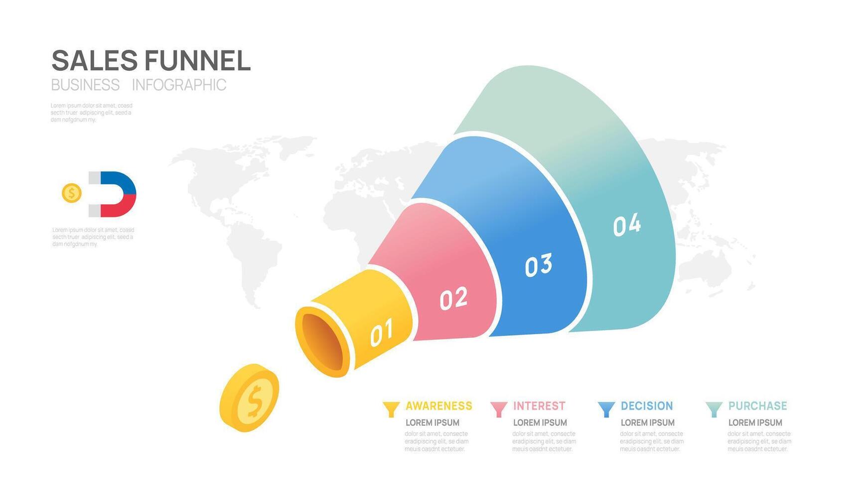 infográfico vendas funil diagrama modelo para negócios. moderno Linha do tempo de entrada etapa, digital marketing dados, apresentação vetor infográficos.