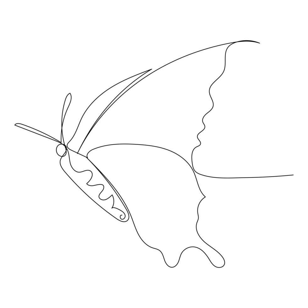 contínuo 1 linha borboleta vôo solteiro linha esboço arte desenhando ilustração vetor