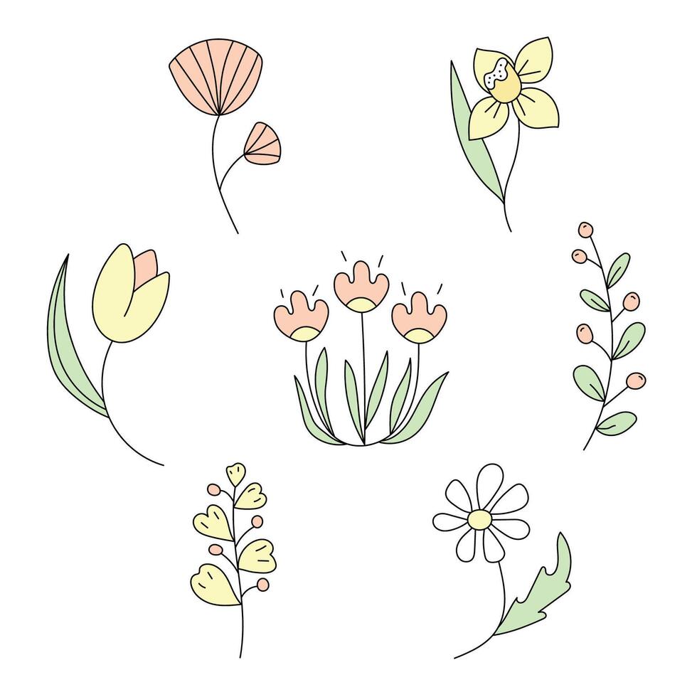 Primavera flores definir. vetor ilustração. isolado em branco fundo