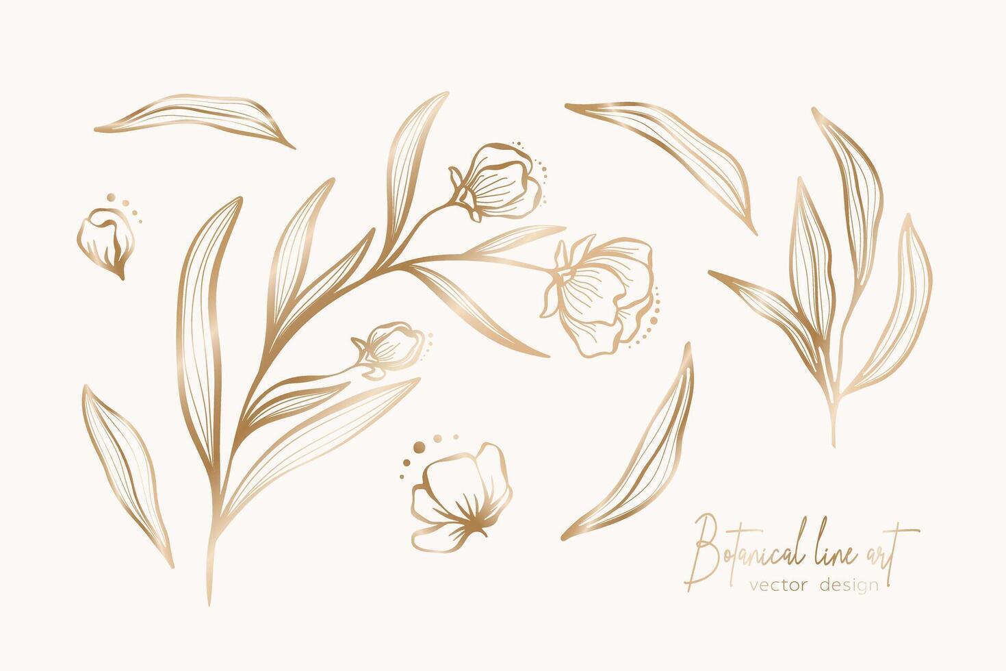 botânico elegante ouro linha arte ilustração do flor folhas ramo para Casamento convite e cartões, logotipo projeto, rede, social meios de comunicação e poster, modelo, anúncio, beleza e Cosmético indústria. vetor