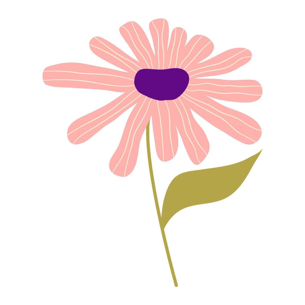 estético flora isolado. flores e folhas □ Gentil pastel. plano vetor ilustração. estético mão desenhado orgânico plantar roxa e Rosa cor.